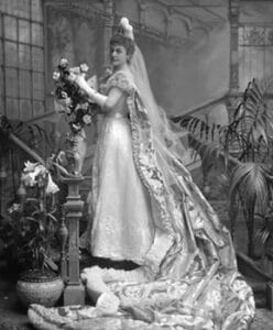 black and white image of Lady Blanche Ludlow in her wedding dress