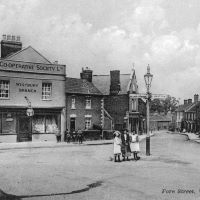 View of Fore Street, Westbury with children standing in the road